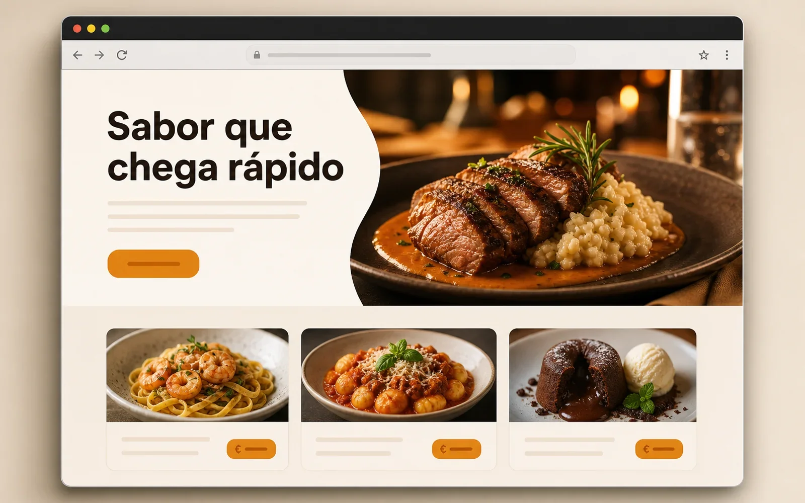 Mockup desktop de landing page para Restaurante e delivery