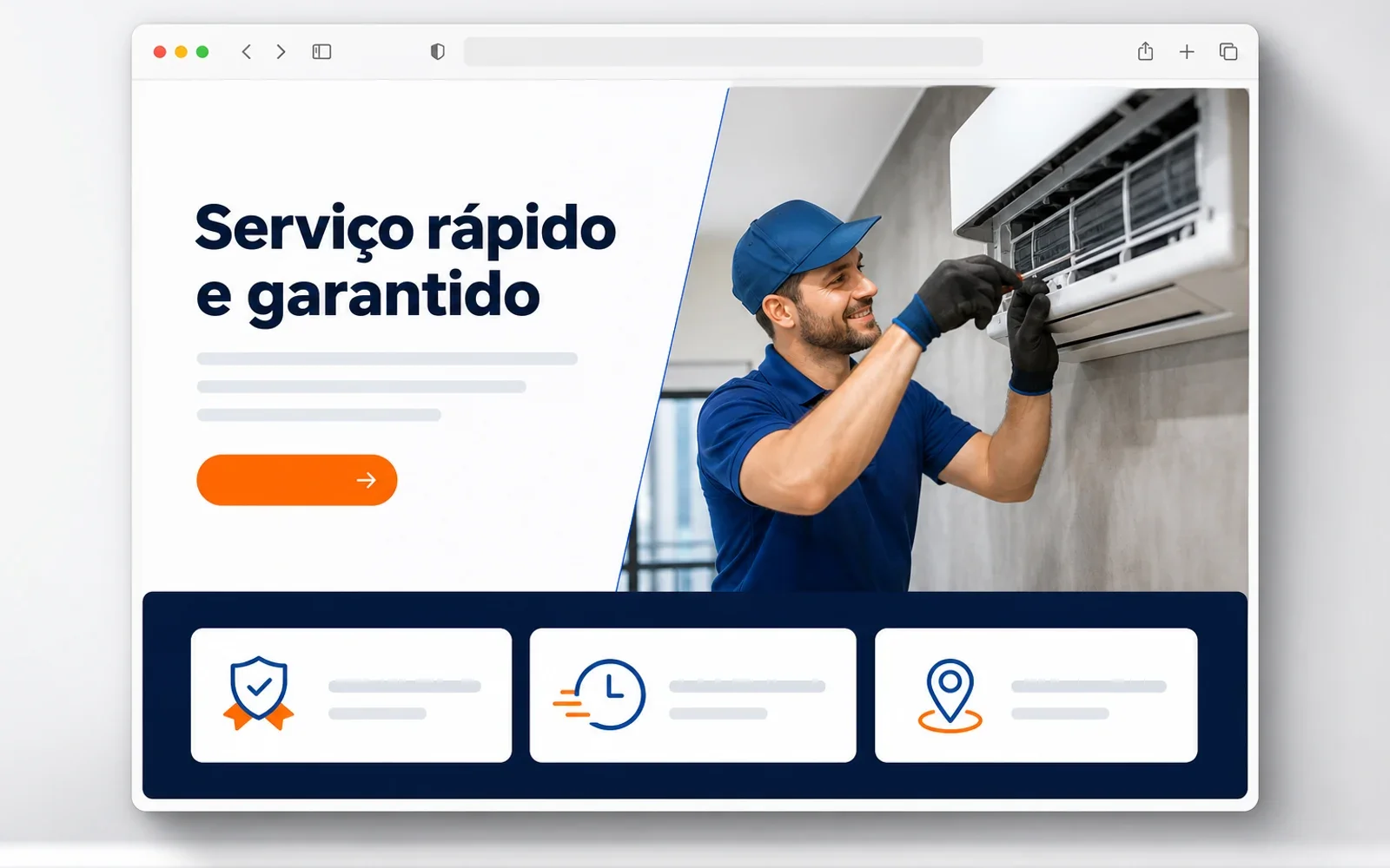 Mockup desktop de landing page para Serviços locais